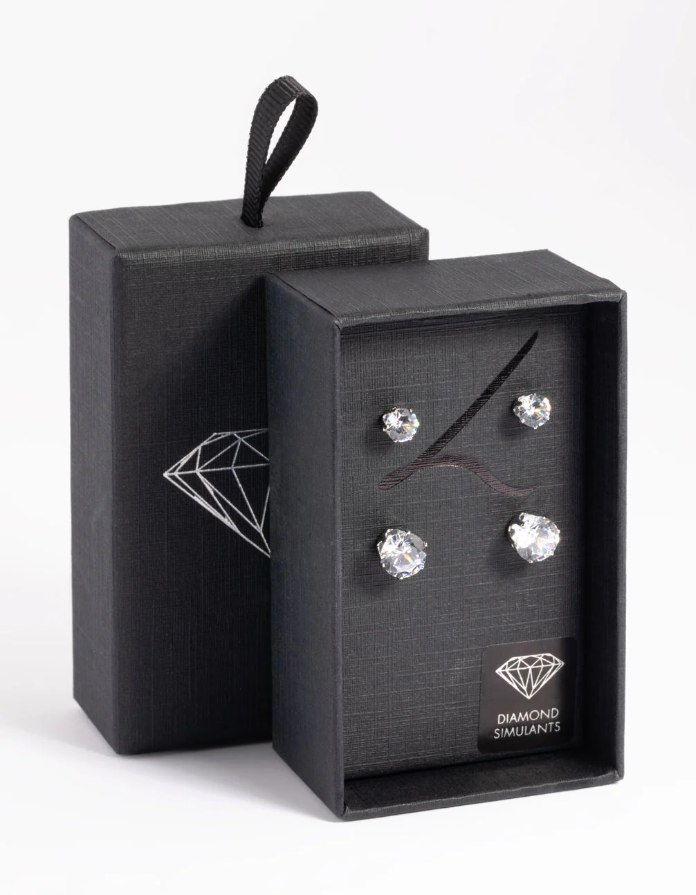 Silver Diamond Simulant Classic Stud Earring Set - Image 3