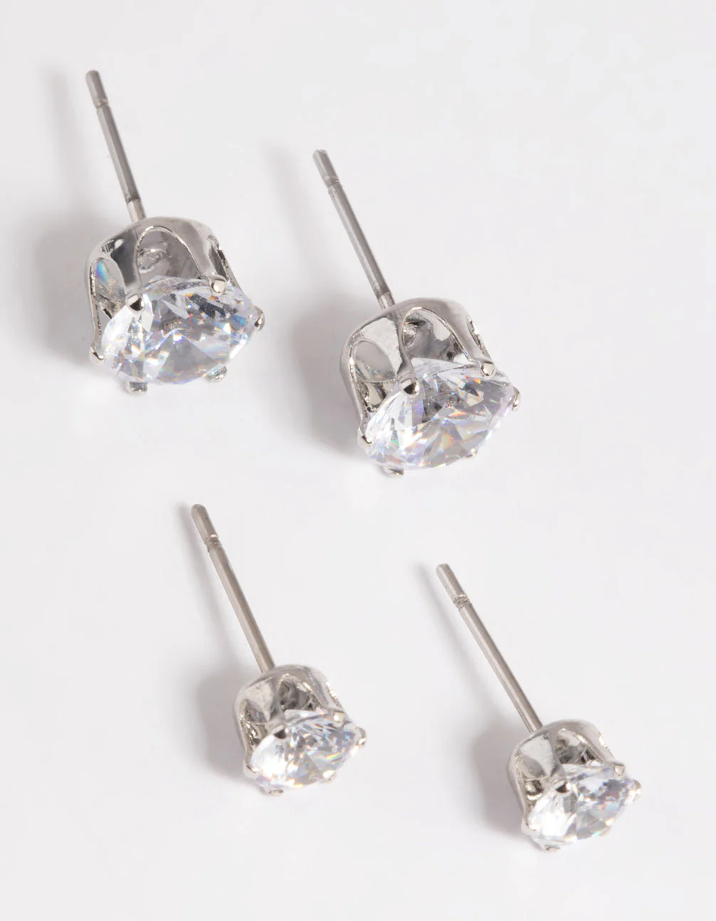 Silver Diamond Simulant Classic Stud Earring Set - Image 5