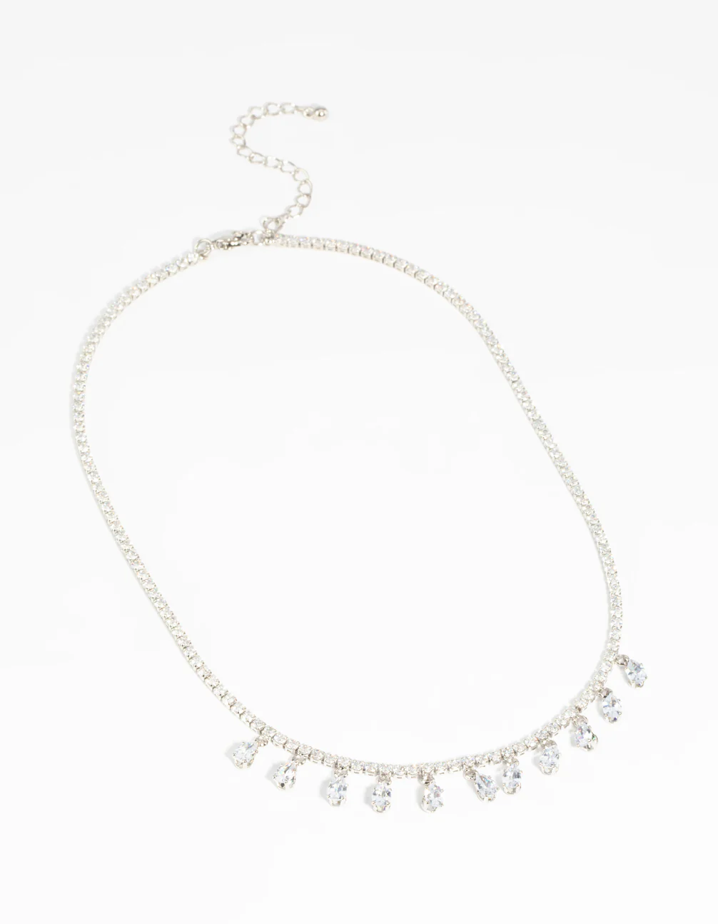 Silver Diamond Simulant Teardrop Necklace - Image 3