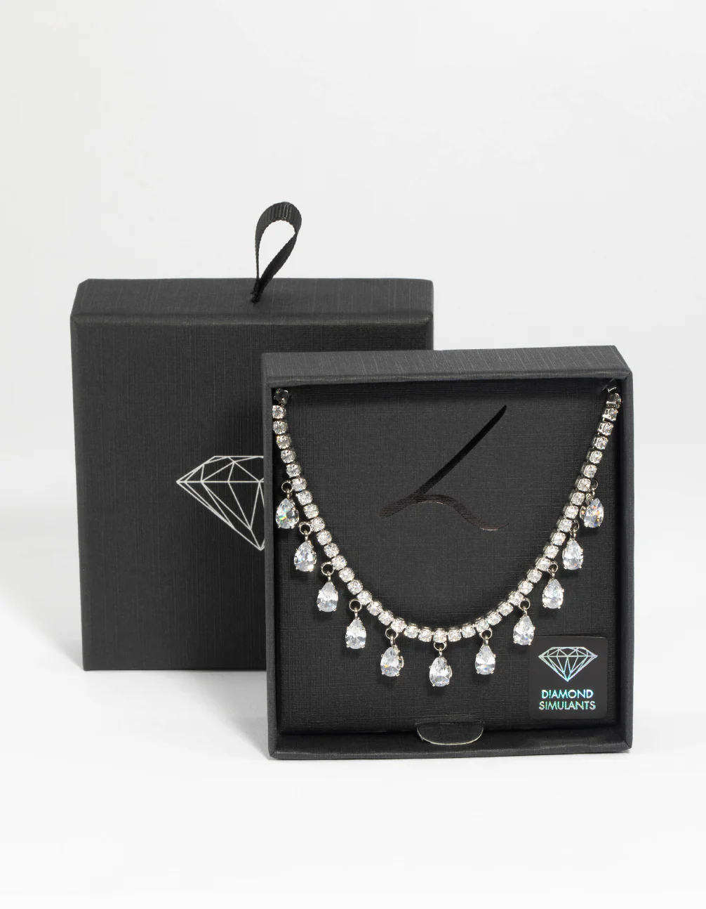 Silver Diamond Simulant Teardrop Necklace - Image 5
