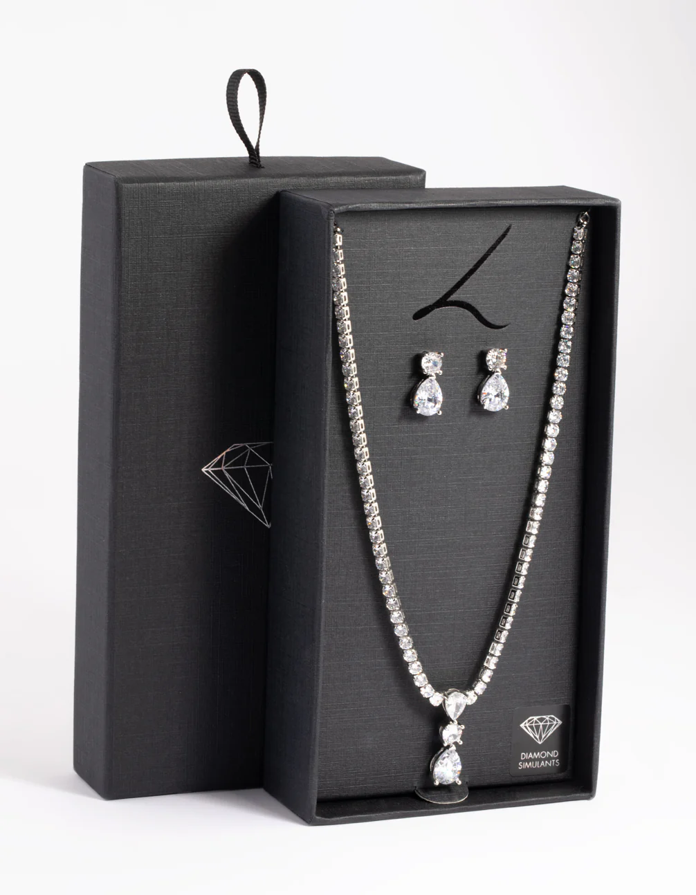 Silver Diamond Simulant Necklace & Earrings Set - Image 4