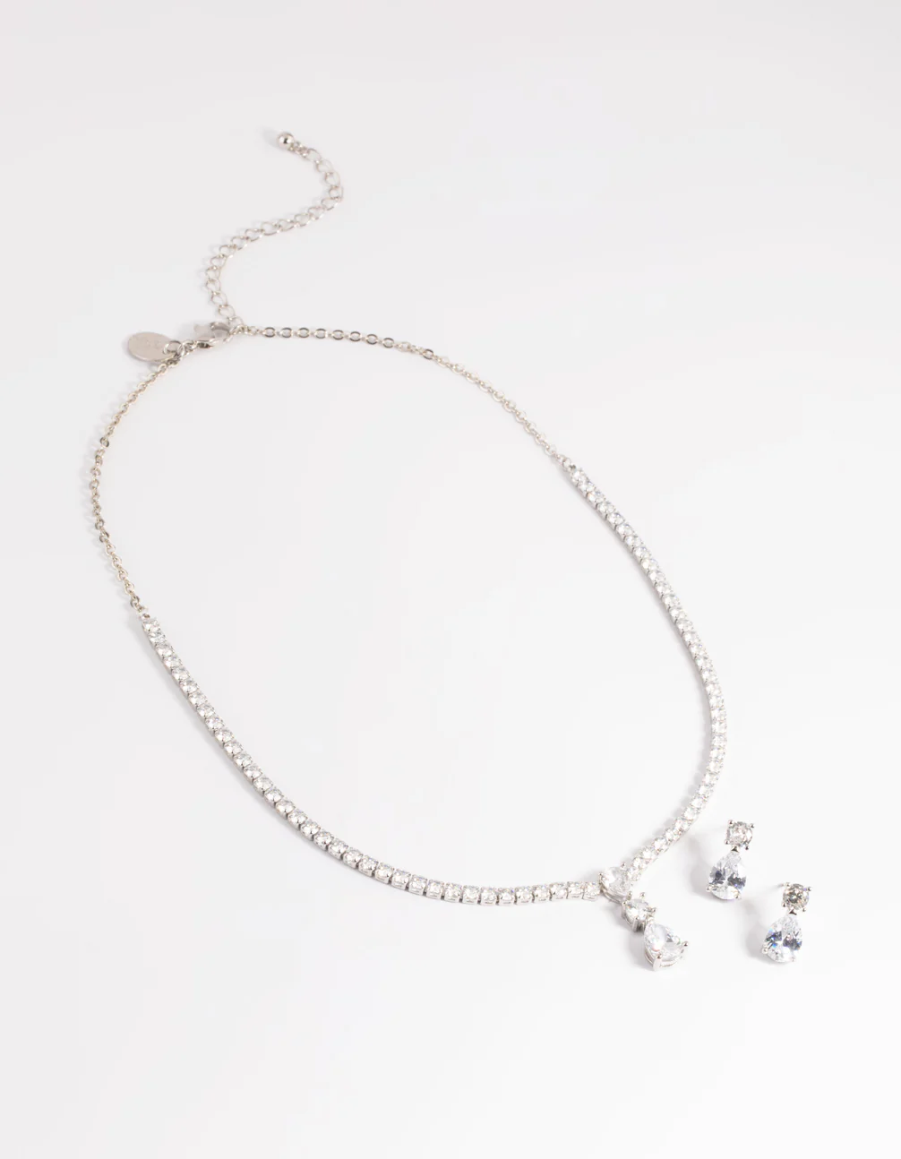 Silver Diamond Simulant Necklace & Earrings Set - Image 5