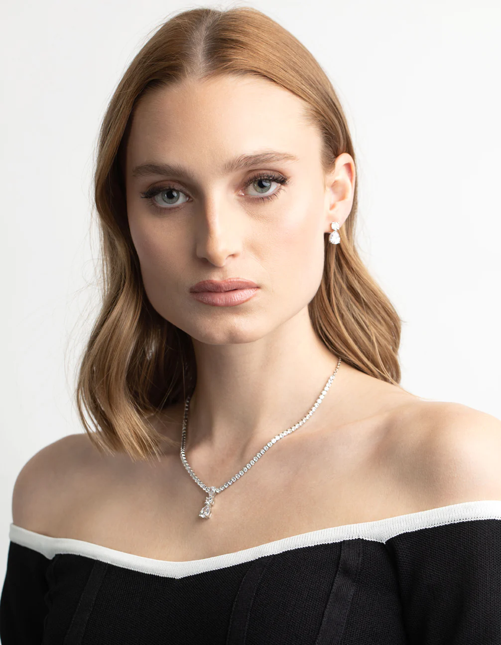 Silver Diamond Simulant Necklace & Earrings Set - Image 6