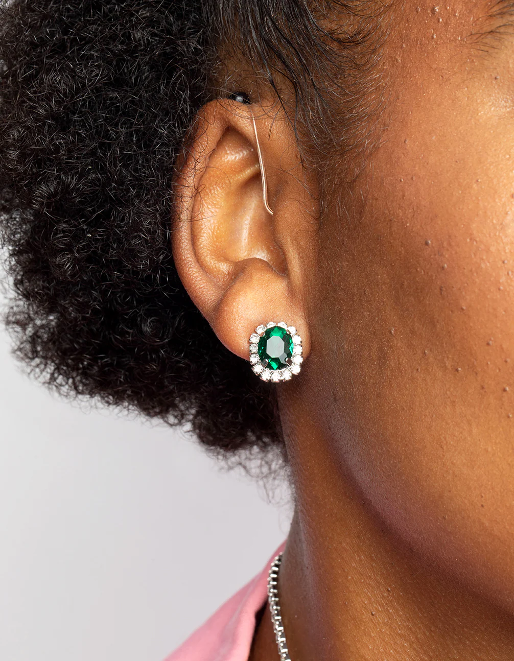 Silver Diamond Simulant Emerald Necklace & Earrings Set - Image 2