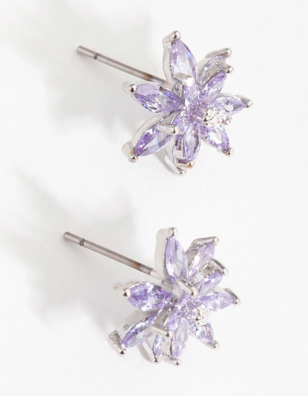 Silver Diamond Simulant Flower Stud Earrings - Image 2