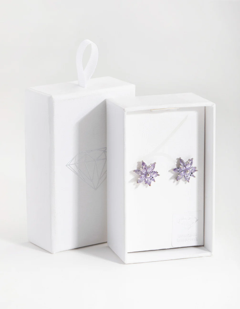 Silver Diamond Simulant Flower Stud Earrings - Image 3