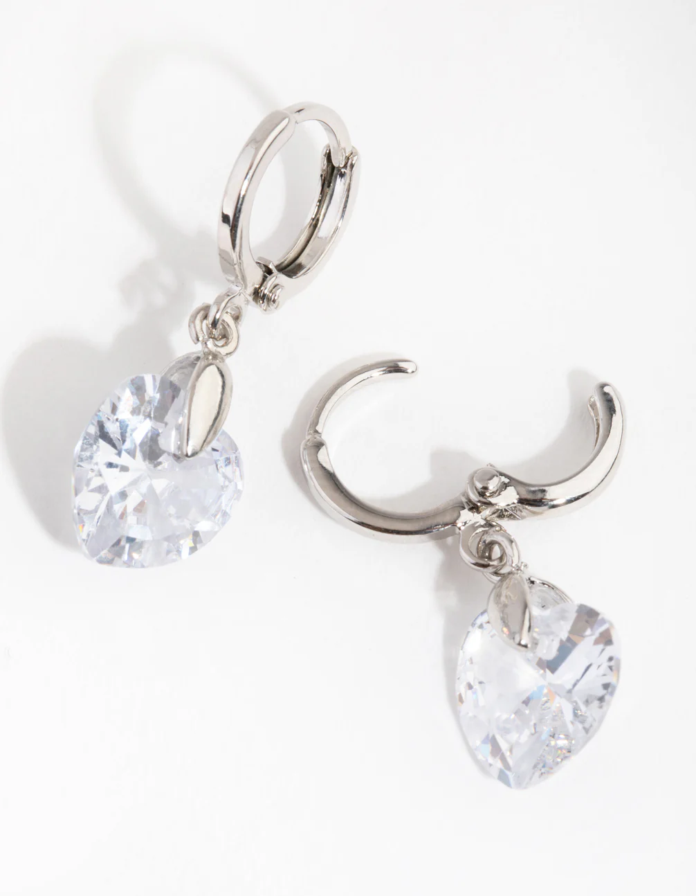 Silver Diamond Simulant Heart Huggie Earrings - Image 2