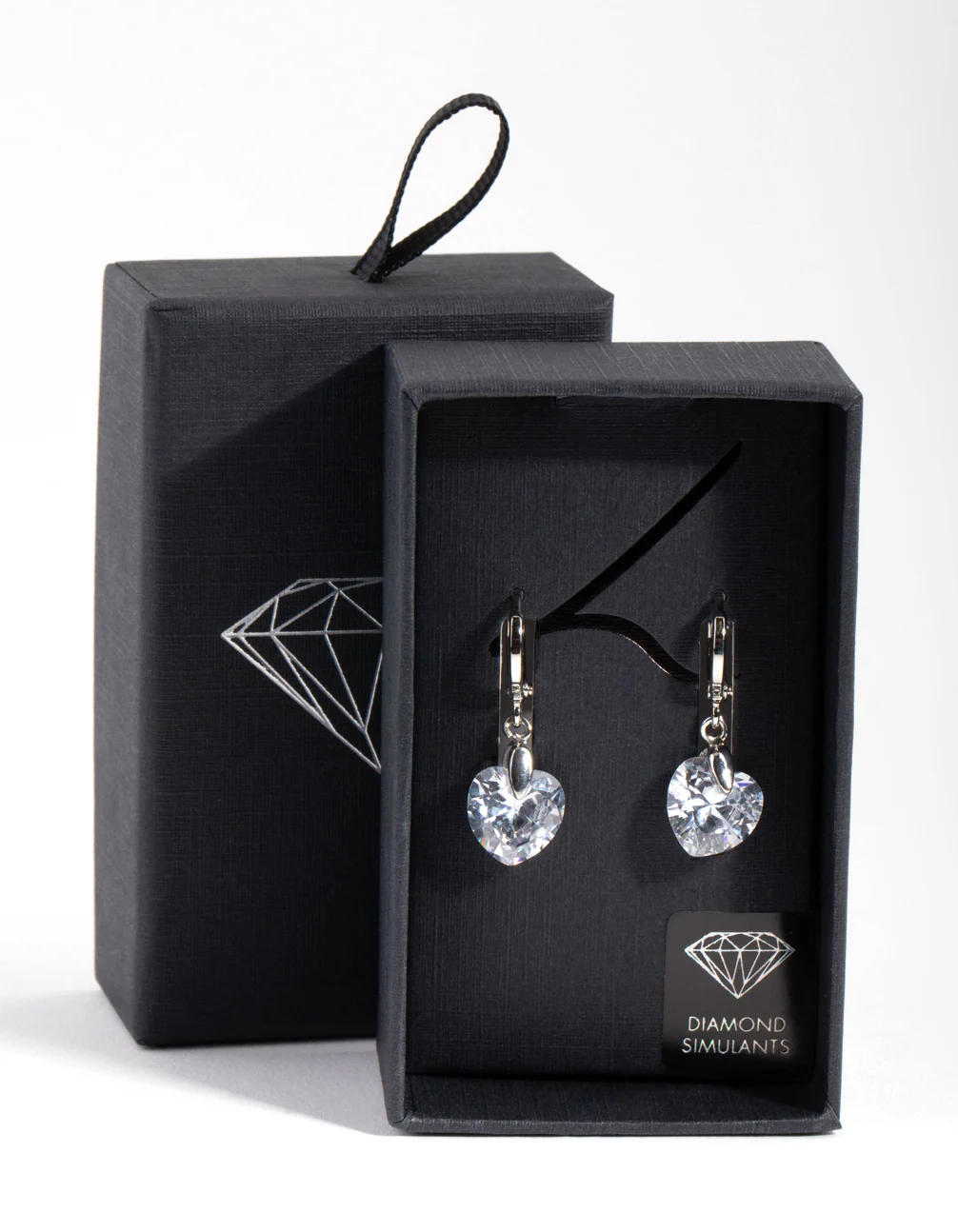 Silver Diamond Simulant Heart Huggie Earrings - Image 3