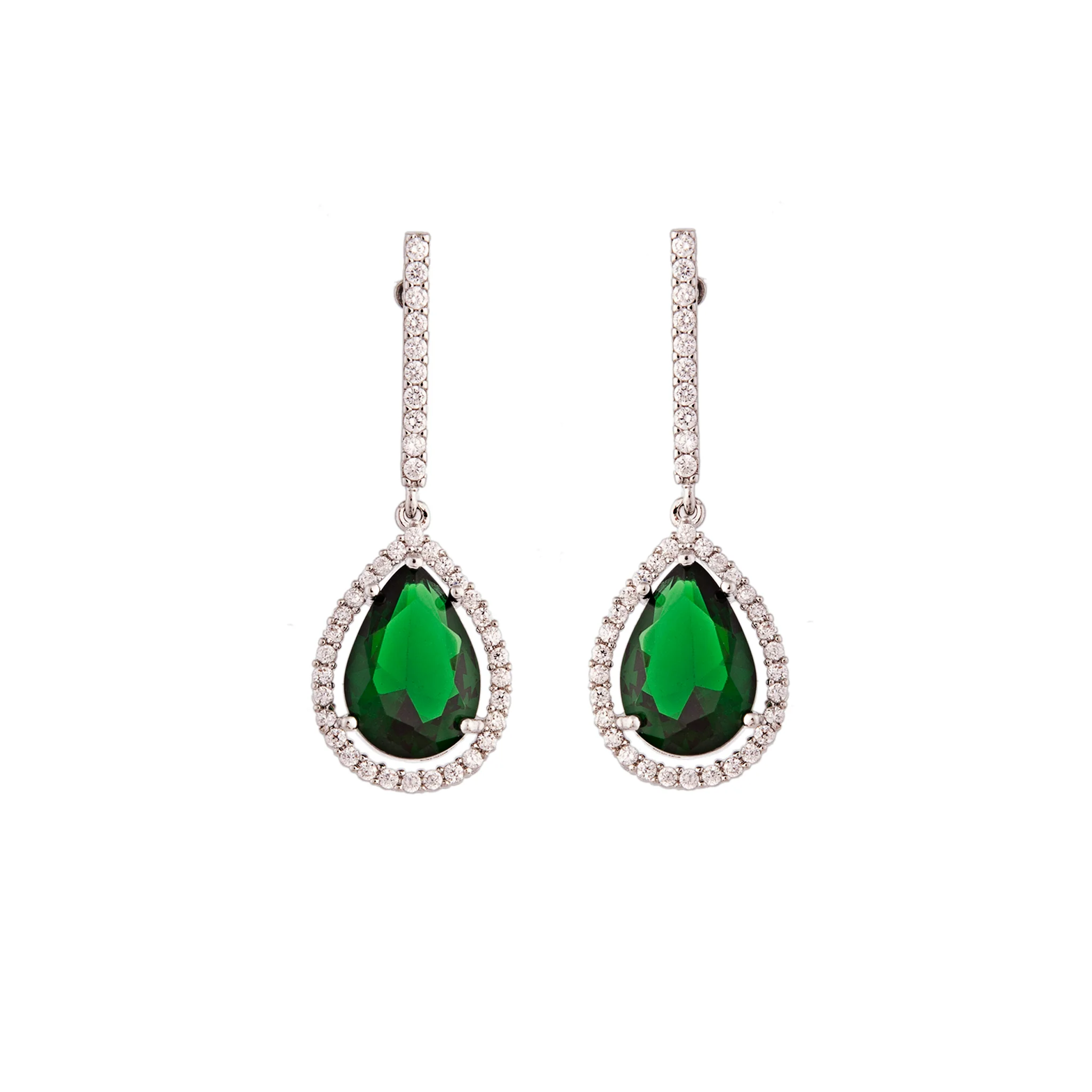 Emerald Diamond Simulant Drop Earrings - Image 2