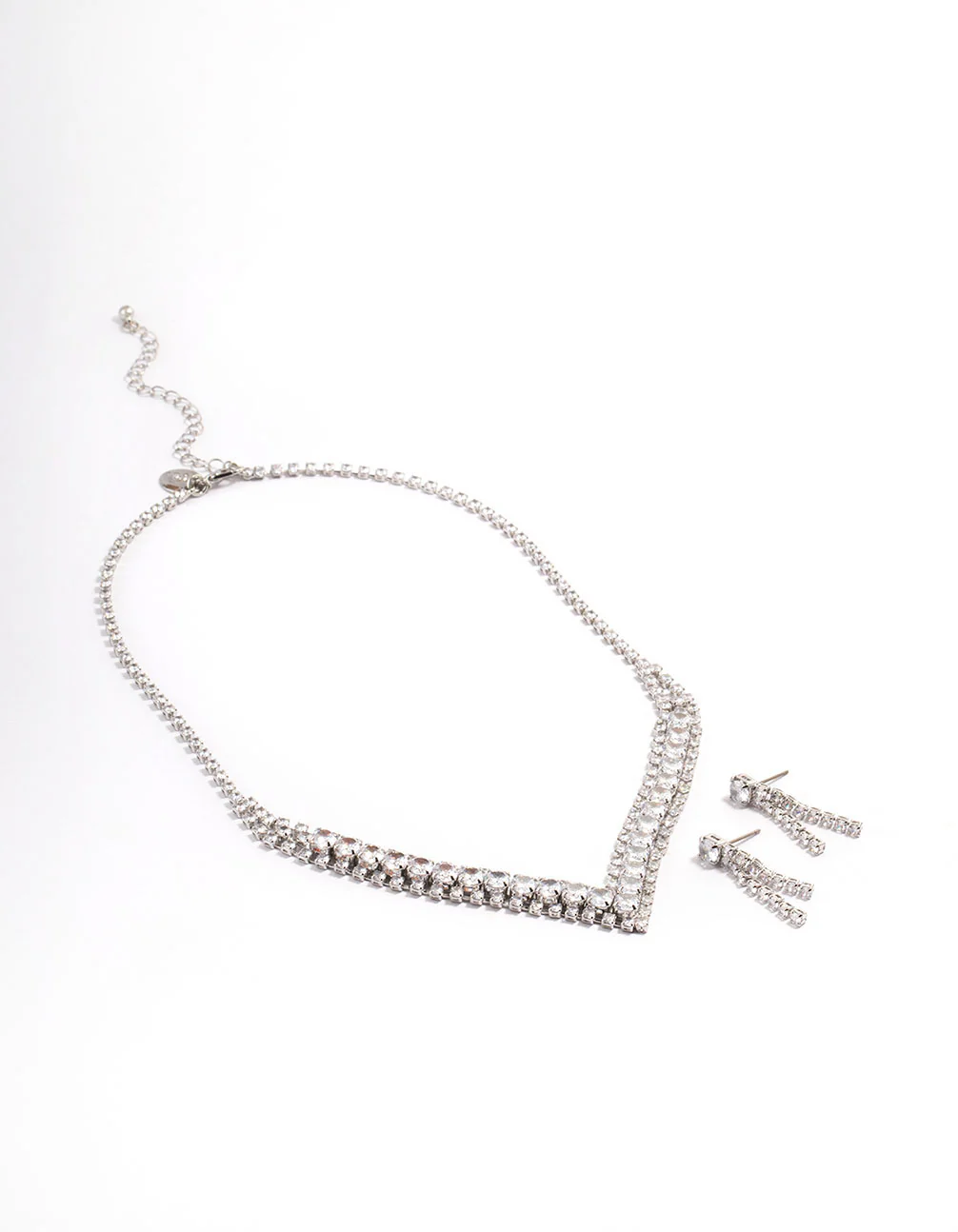 Diamond Simulant Silver Drop Earring & Necklace Set - Image 2