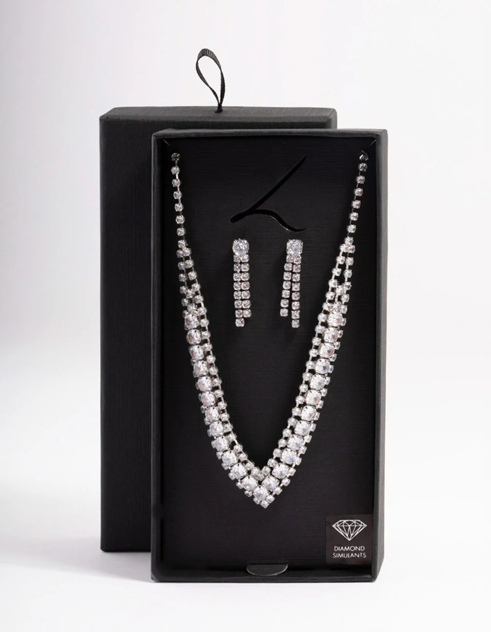 Diamond Simulant Silver Drop Earring & Necklace Set - Image 3
