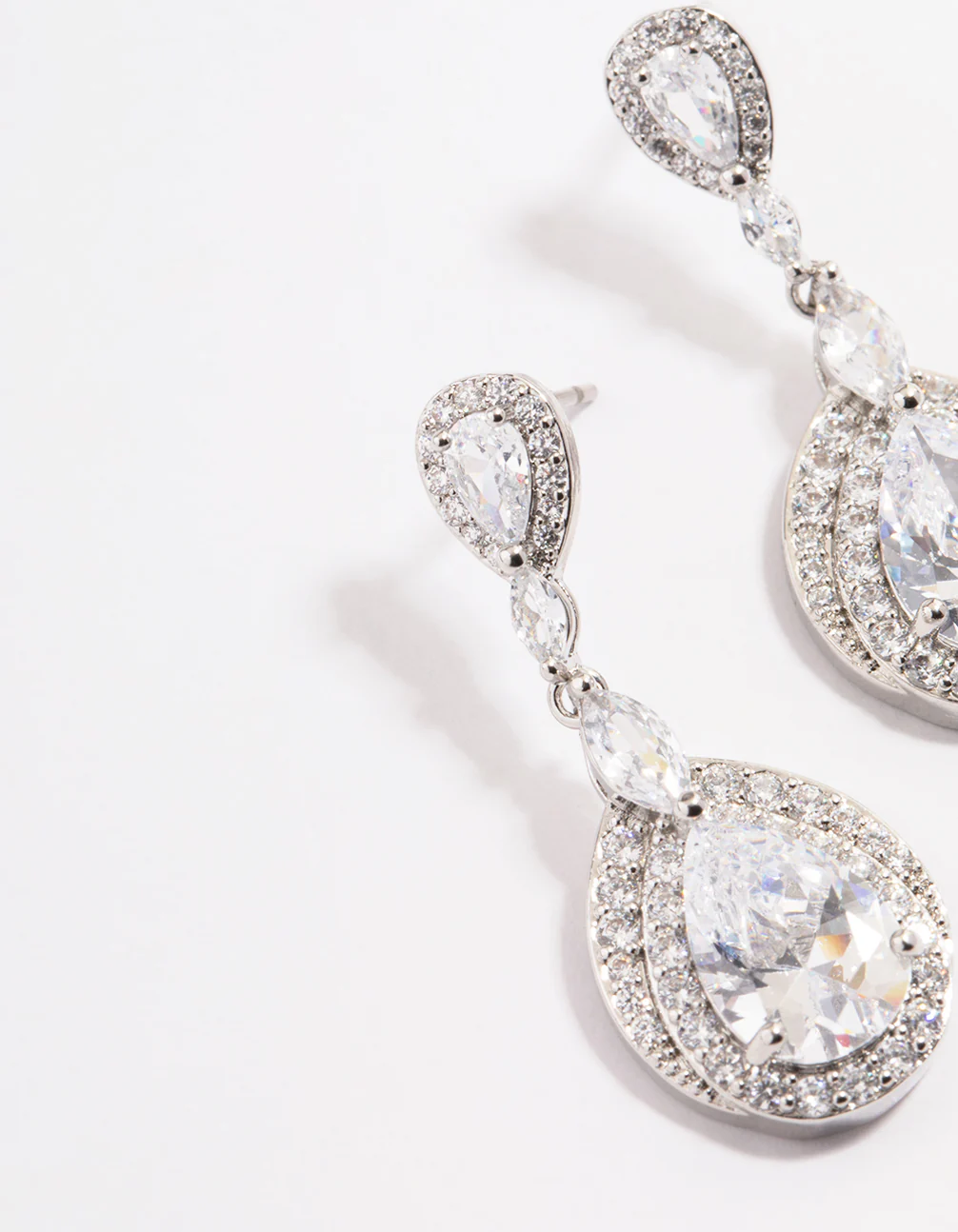 Silver Diamond Simulant Detail Pear Drop Earrings - Image 2