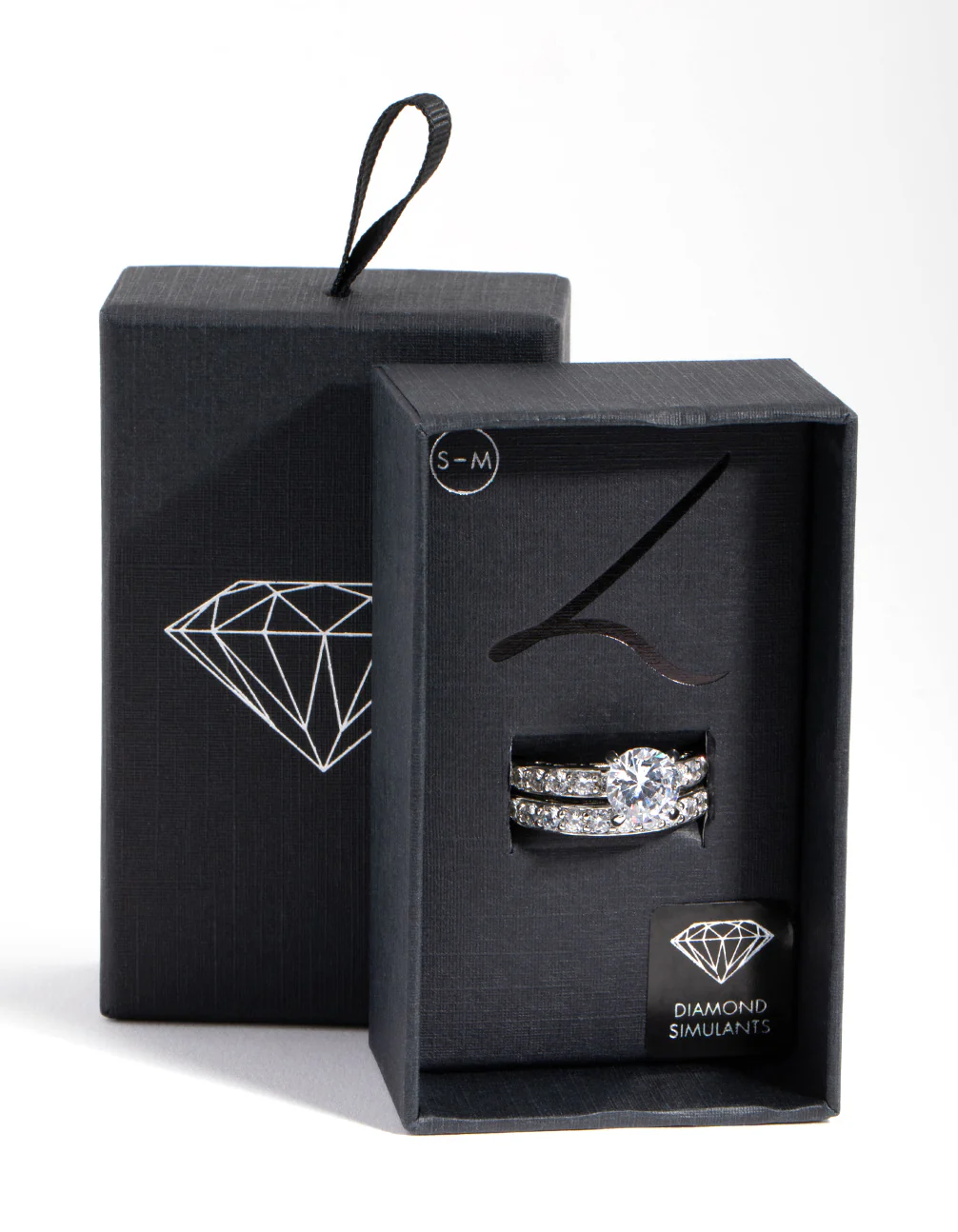 Silver Diamond Simulant Engagement & Wedding Pack Rings - Image 3