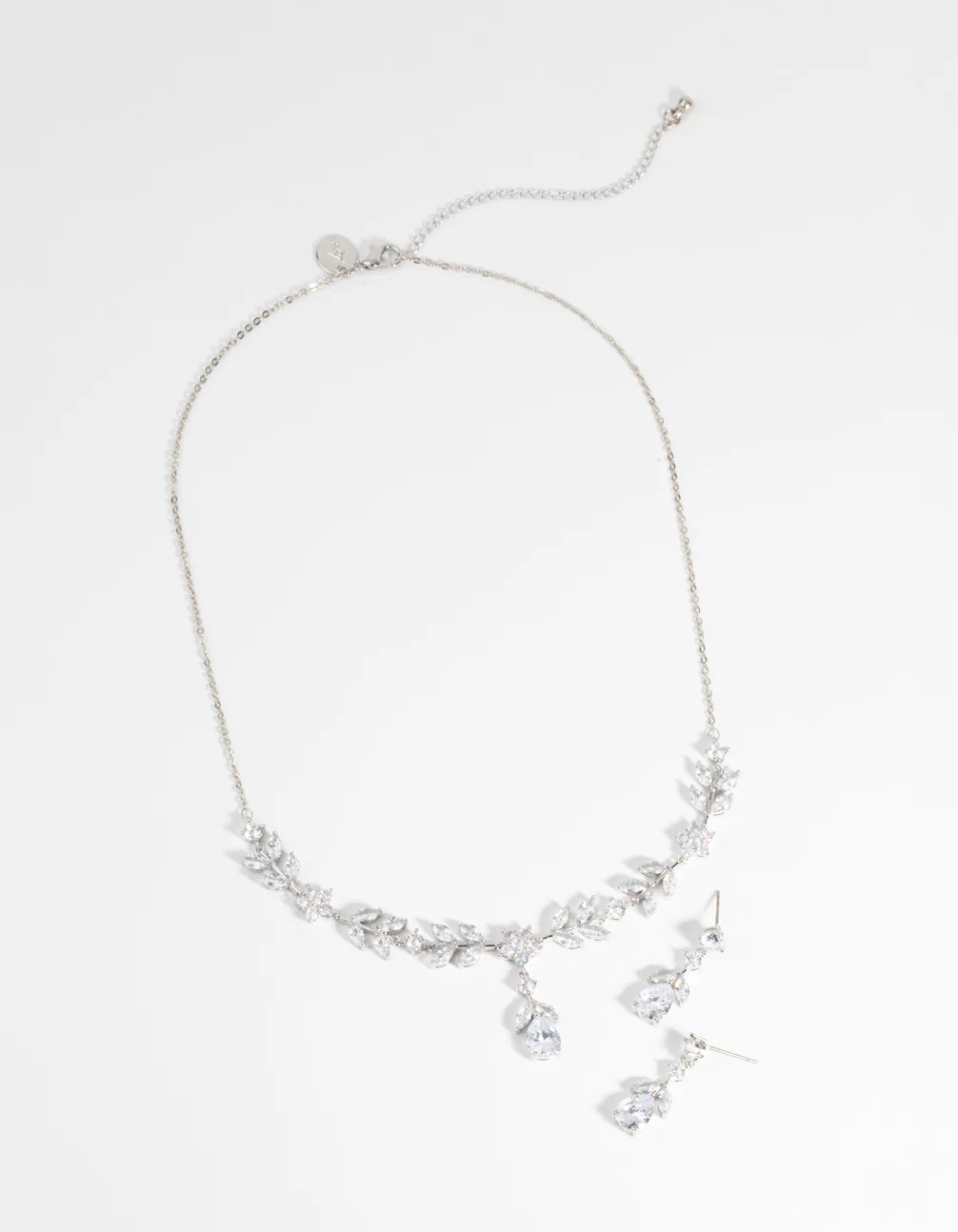 Silver Diamond Simulant Floral Necklace & Earrings Set - Image 2