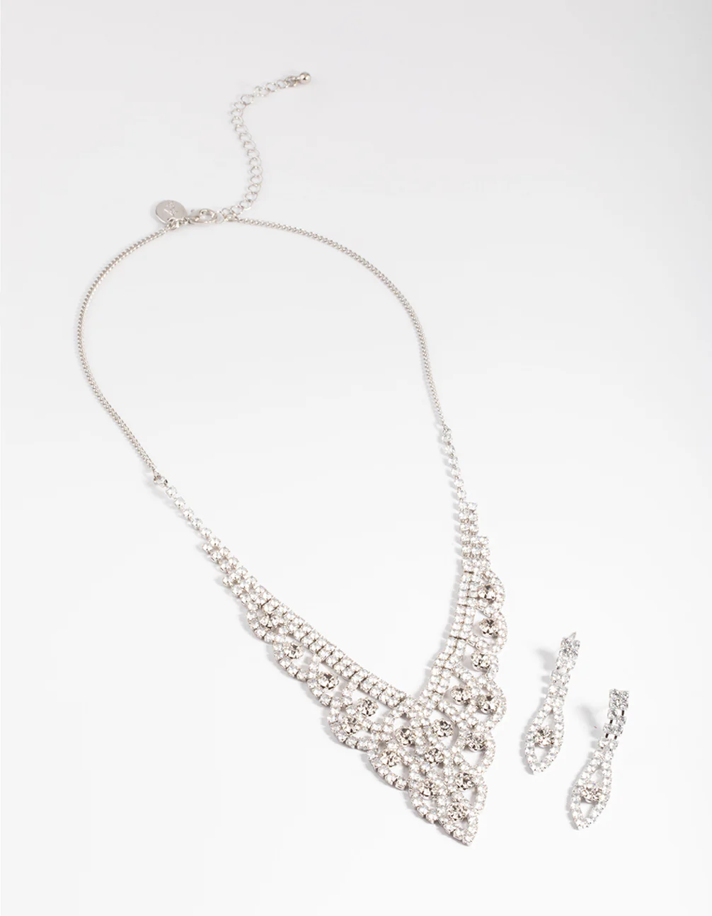 Diamond Simulants Silver Fancy Statement Earrings & Necklace Set - Image 3