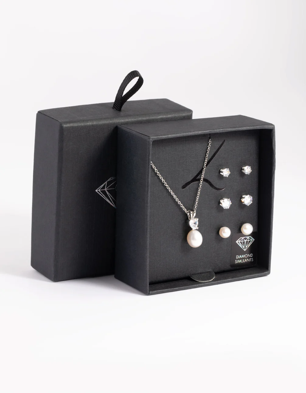 Silver Diamond Simulant Freshwater Pearl Necklace & Earrings Set - Image 3
