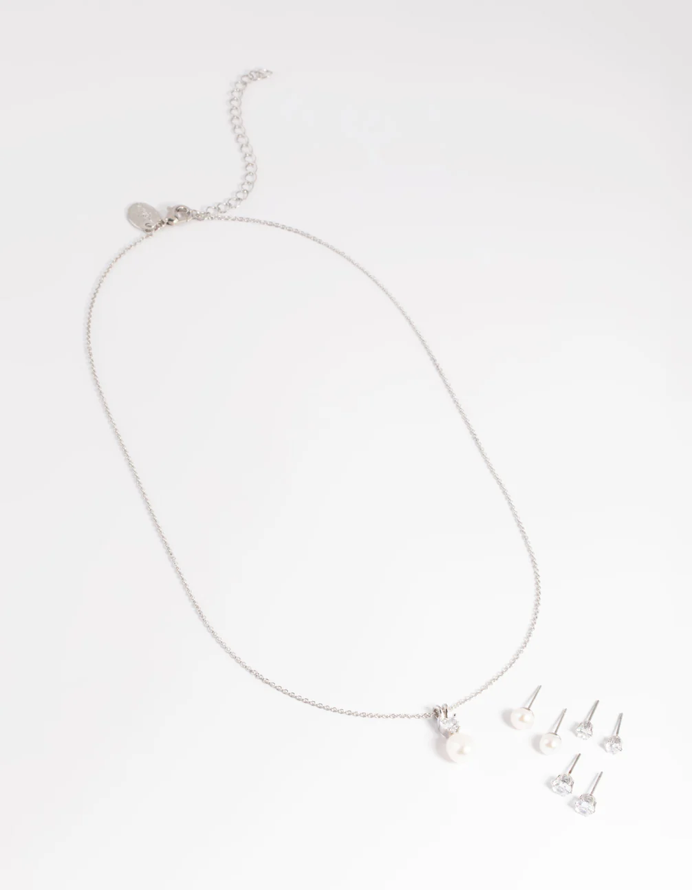 Silver Diamond Simulant Freshwater Pearl Necklace & Earrings Set - Image 4