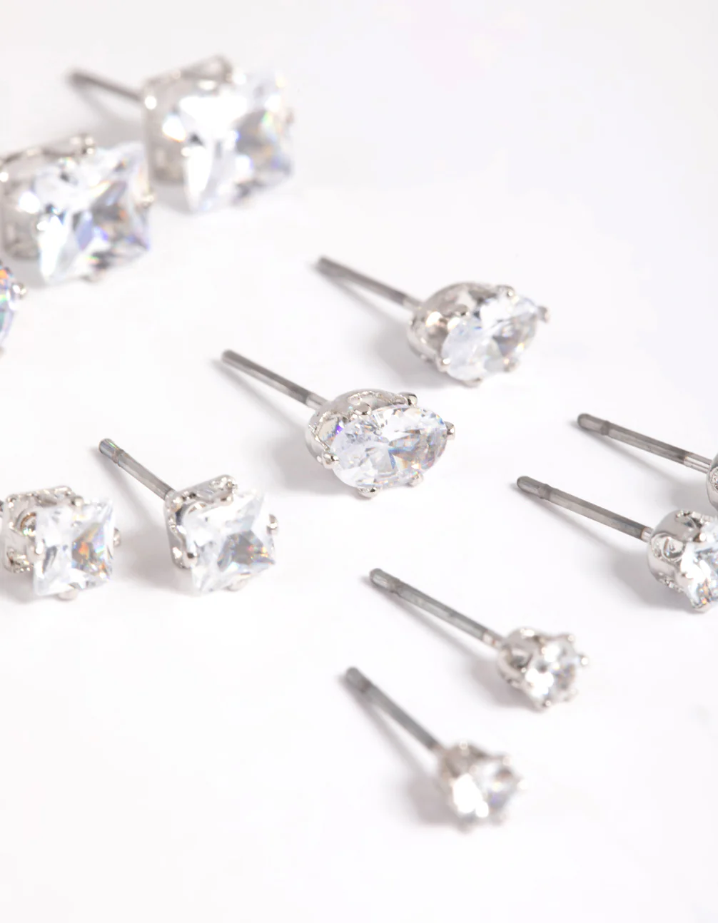 Silver Diamond Simulant Stud Earring 6-Pack - Image 4