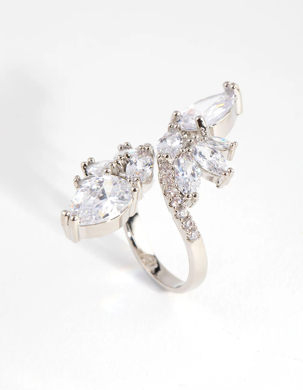 Silver Diamond Simulant Multi Cut Open Ring - Image 2