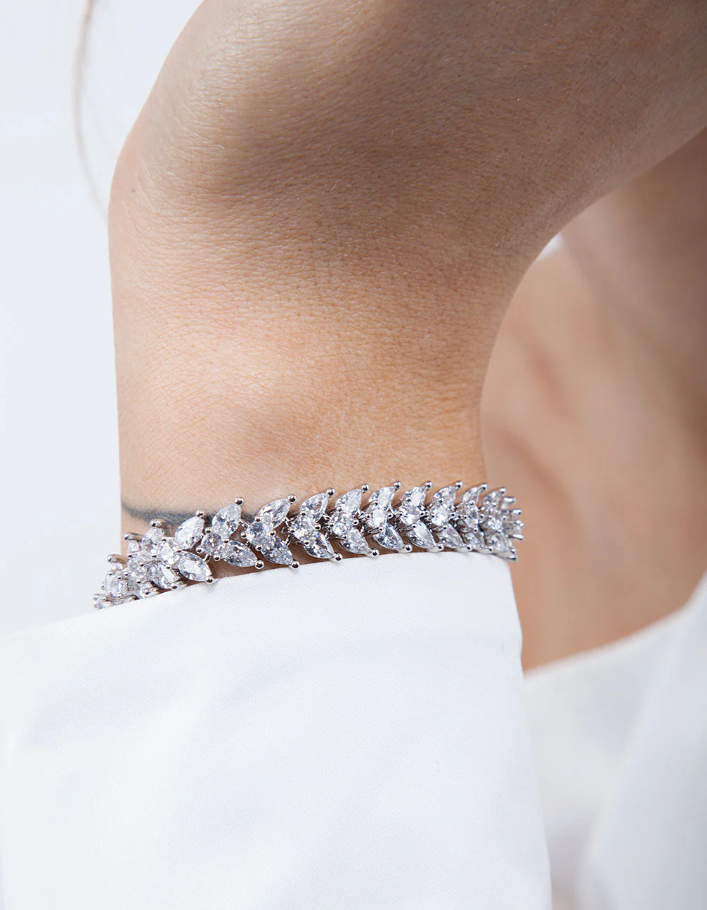 Silver Diamond Simulant Navette Bracelet - Image 2