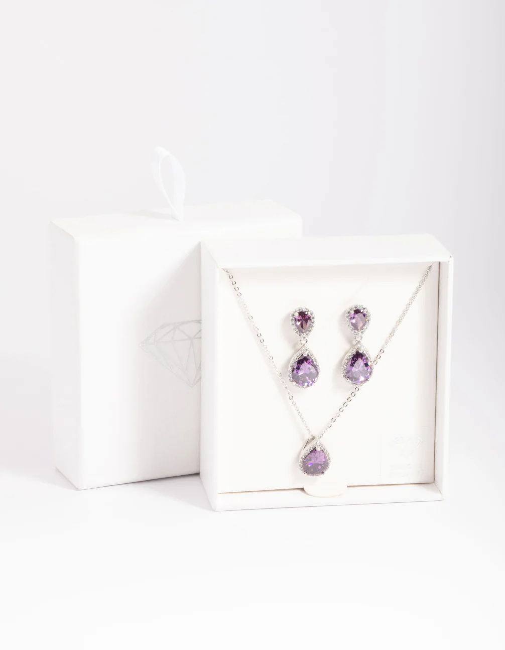 Silver Diamond Simulant Pearl Necklace & Earrings Set - Image 3