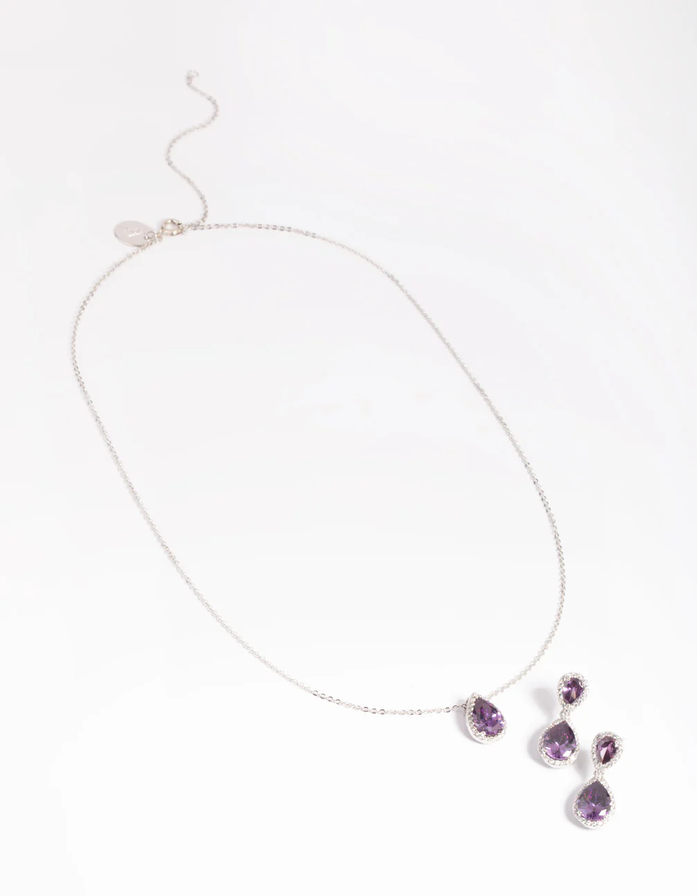 Silver Diamond Simulant Pearl Necklace & Earrings Set - Image 4