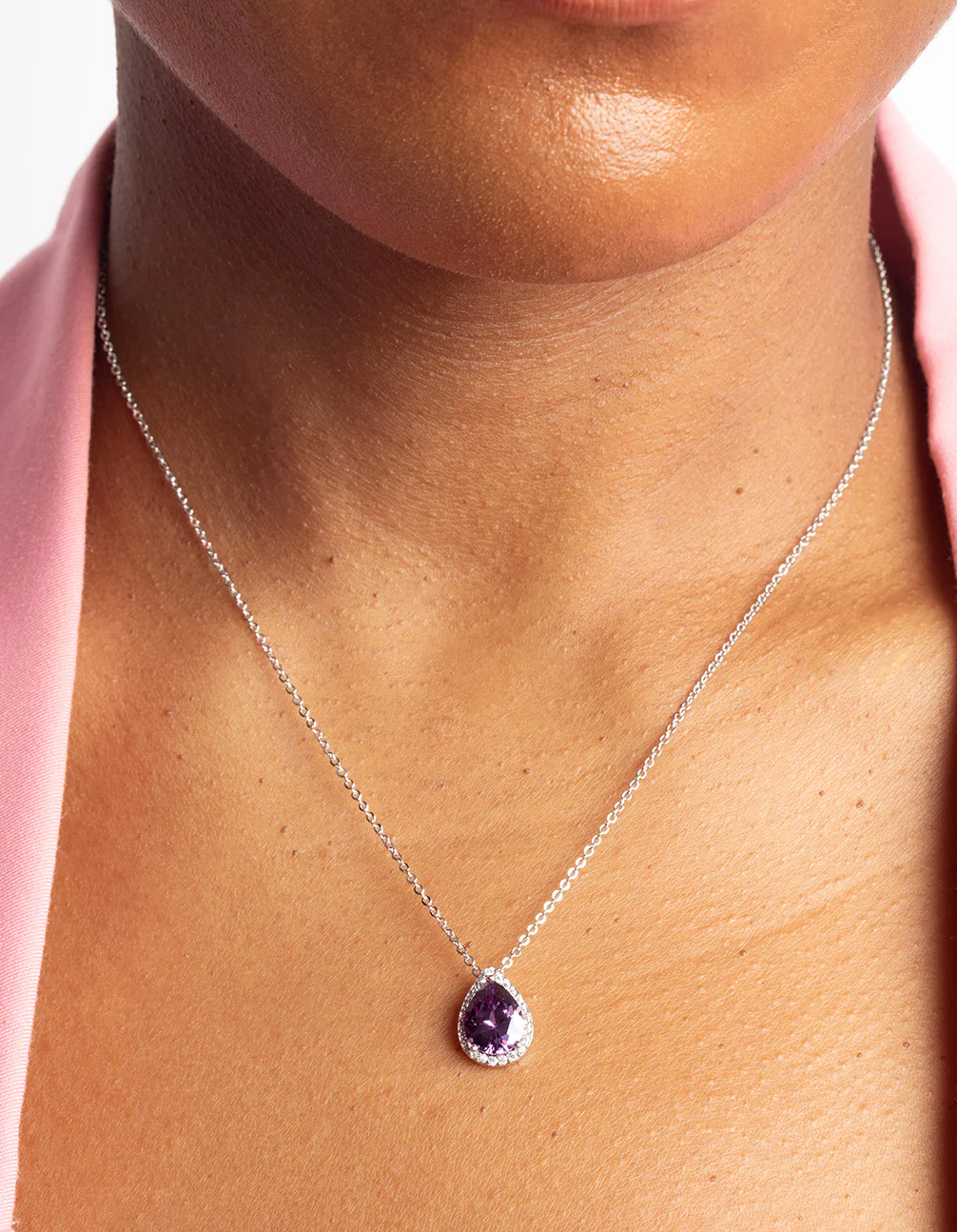 Silver Diamond Simulant Pearl Necklace & Earrings Set - Image 5