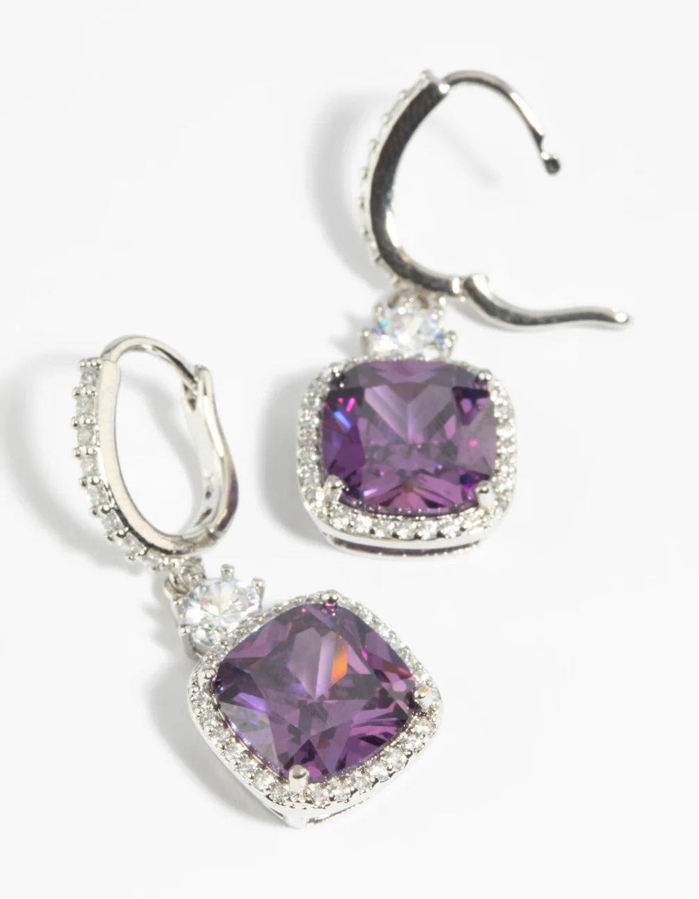 Purple Diamond Simulant Huggie Hoop Earrings - Image 3