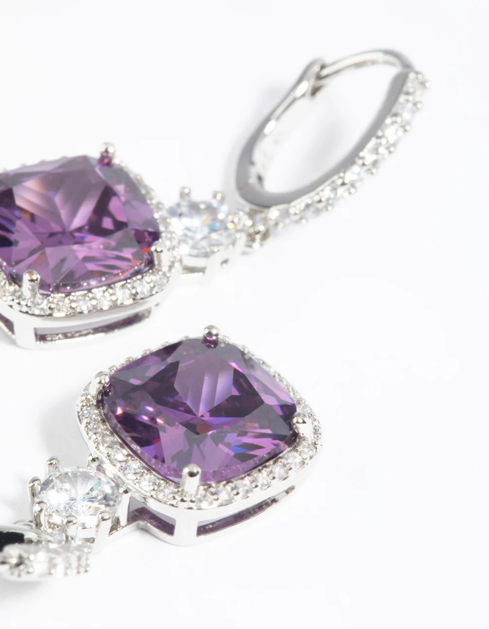 Purple Diamond Simulant Huggie Hoop Earrings - Image 4