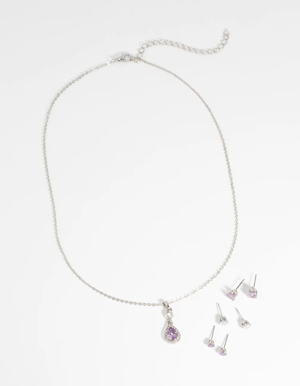 Purple Diamond Simulant Teardrop Necklace & Earrings Set - Image 2