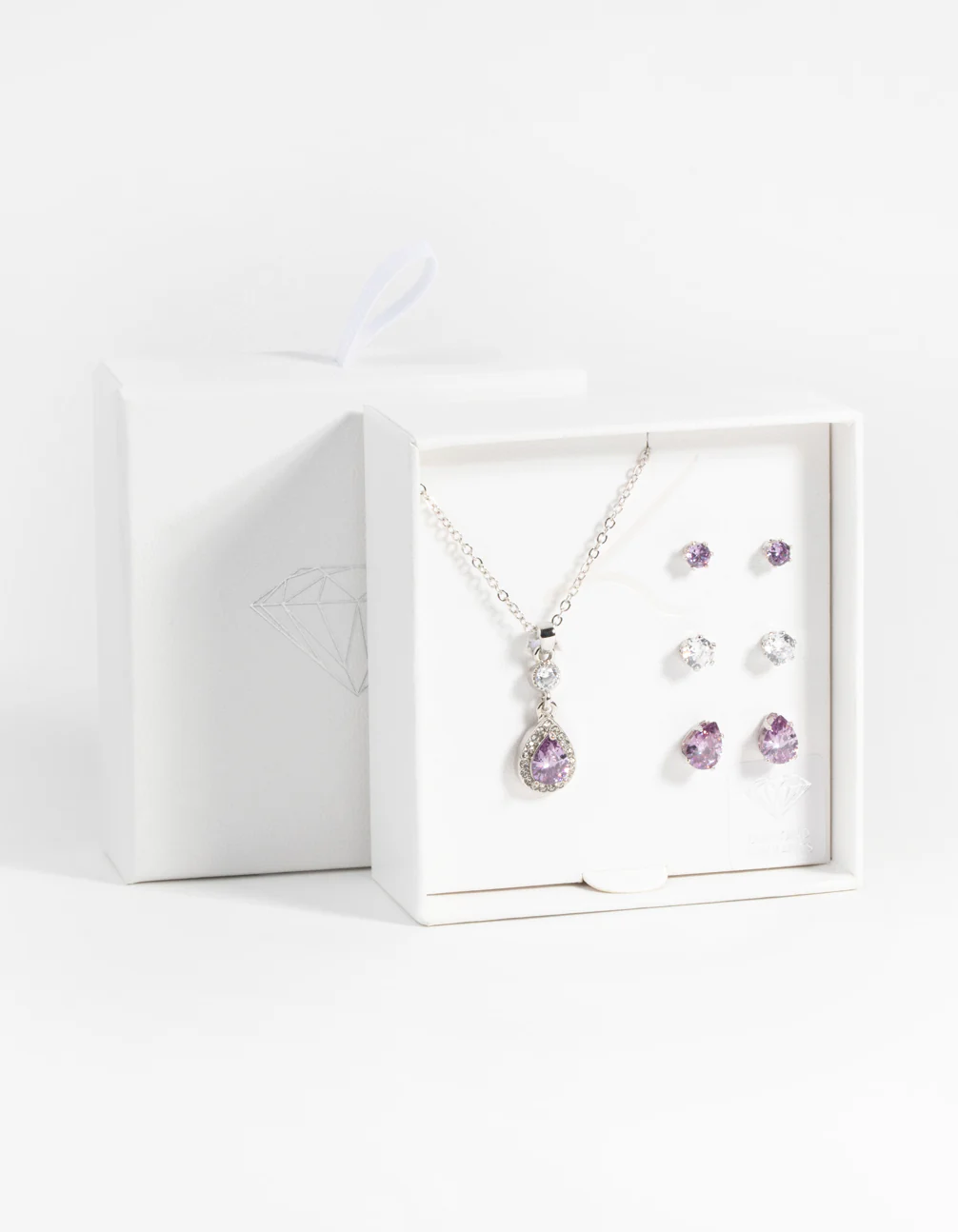 Purple Diamond Simulant Teardrop Necklace & Earrings Set - Image 3