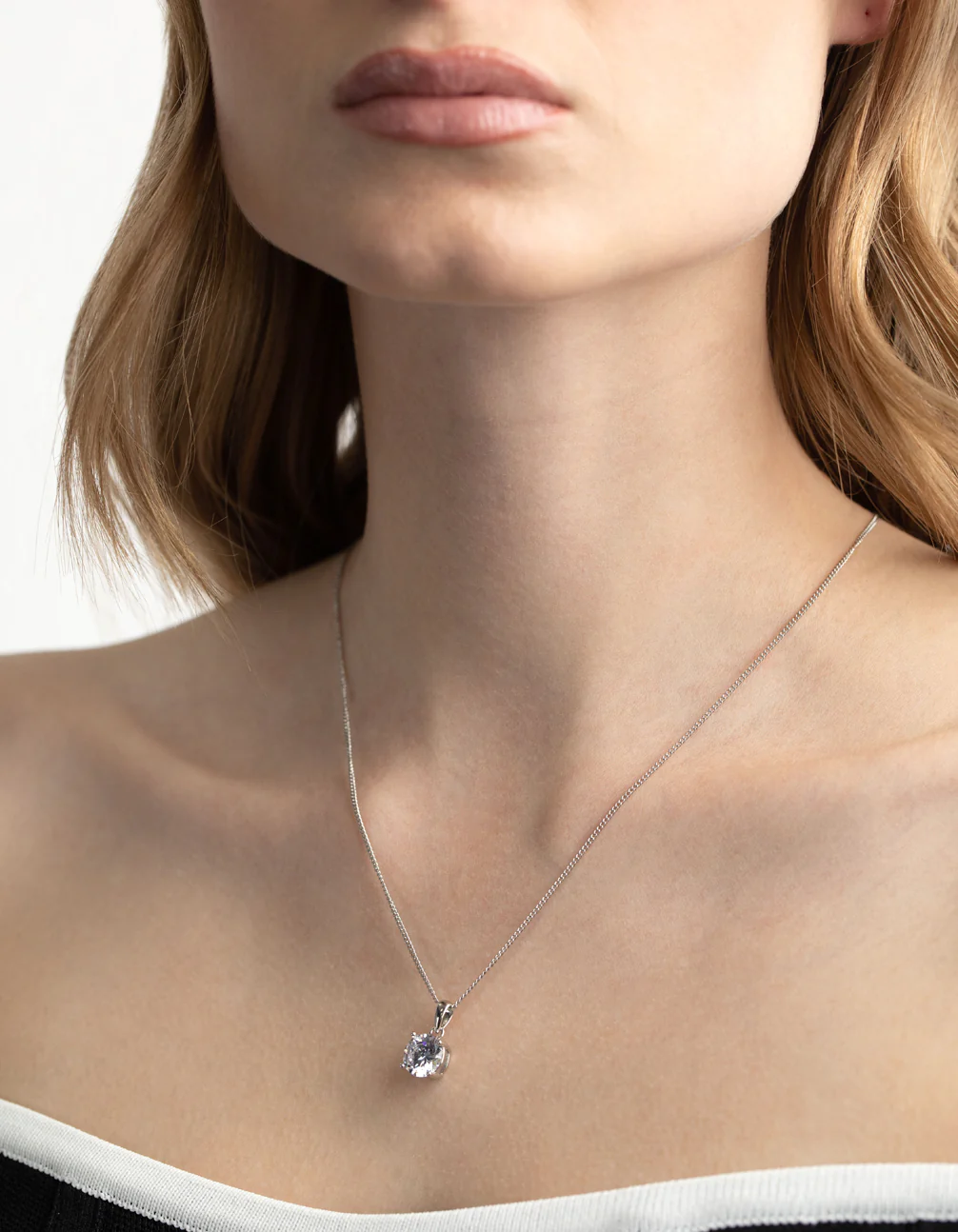 Silver Diamond Simulant Cubic Zirconia Necklace - Image 2