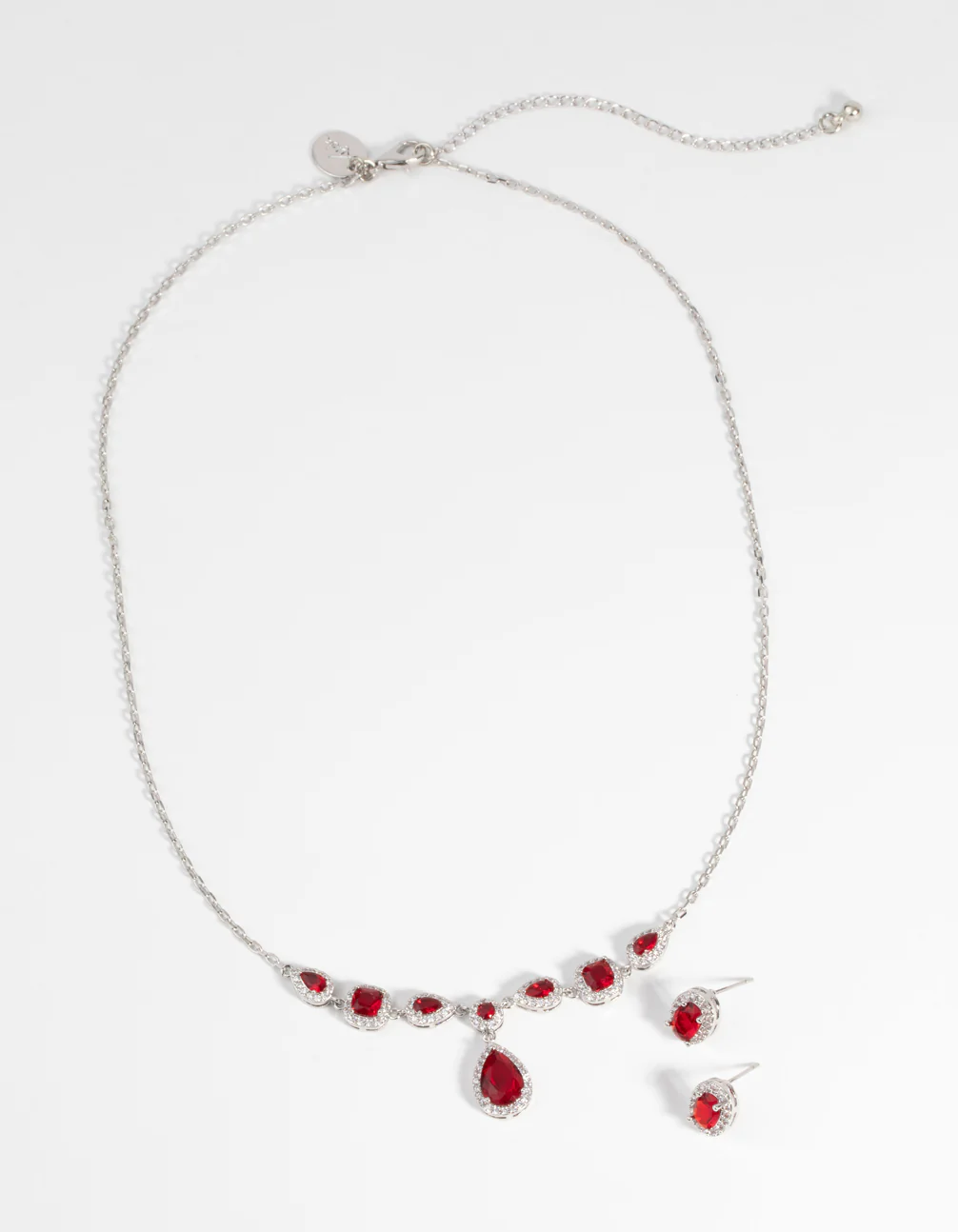 Ruby Diamond Simulant Oval Necklace & Earrings Set - Image 2