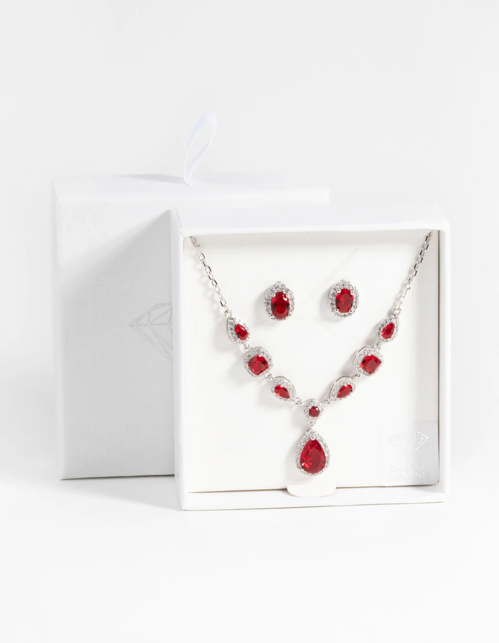 Ruby Diamond Simulant Oval Necklace & Earrings Set - Image 3