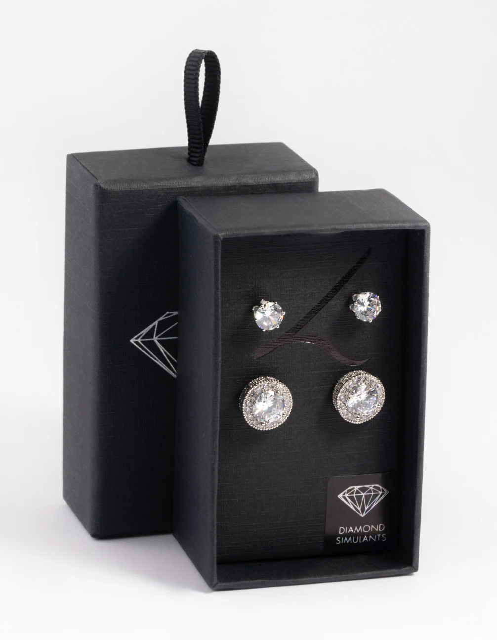 Silver Diamond Simulant Stud Earring Set - Image 3