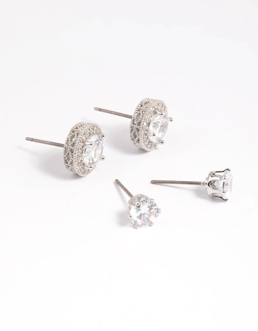 Silver Diamond Simulant Stud Earring Set - Image 4