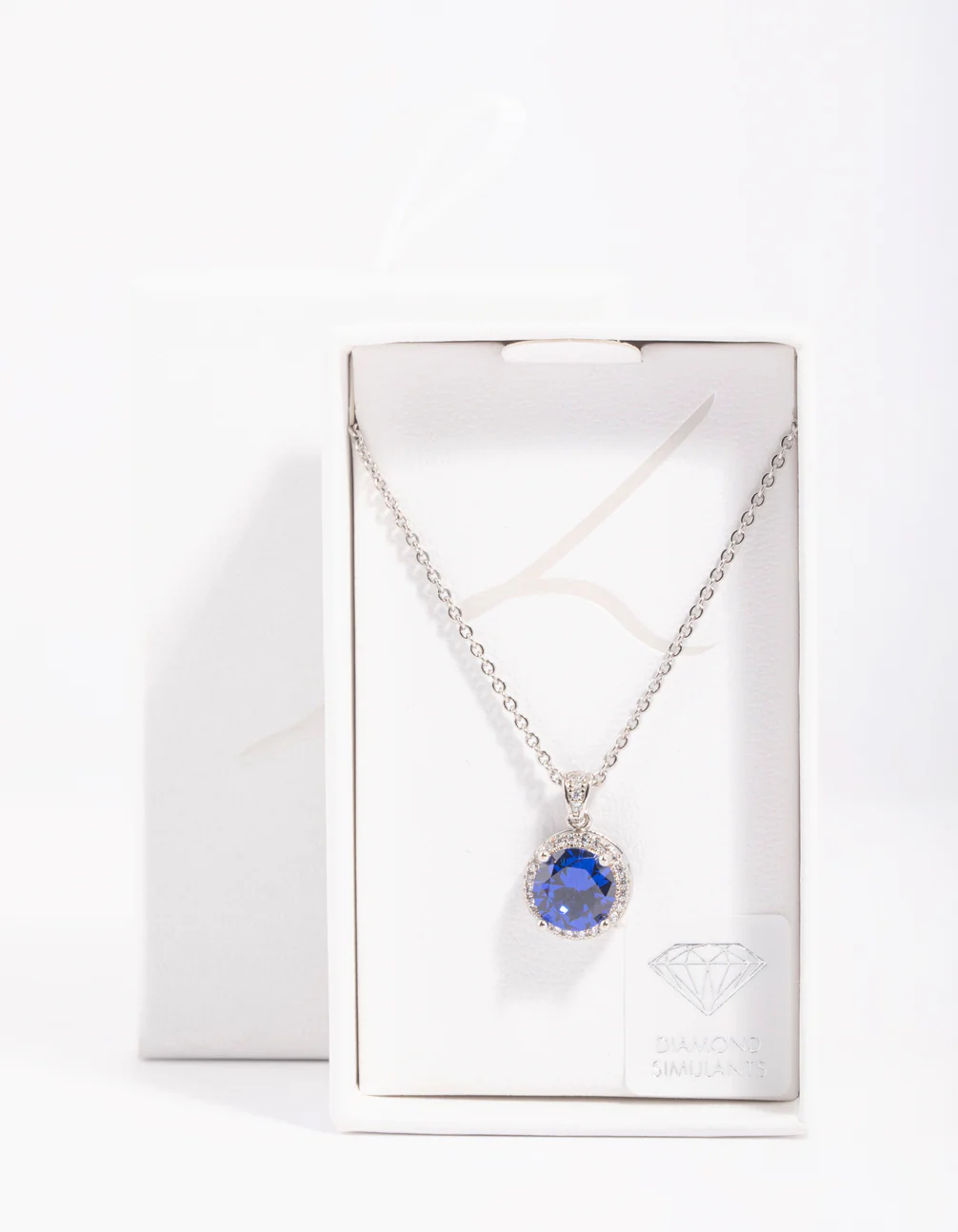 Diamond Simulant Sapphire Halo Necklace - Image 3