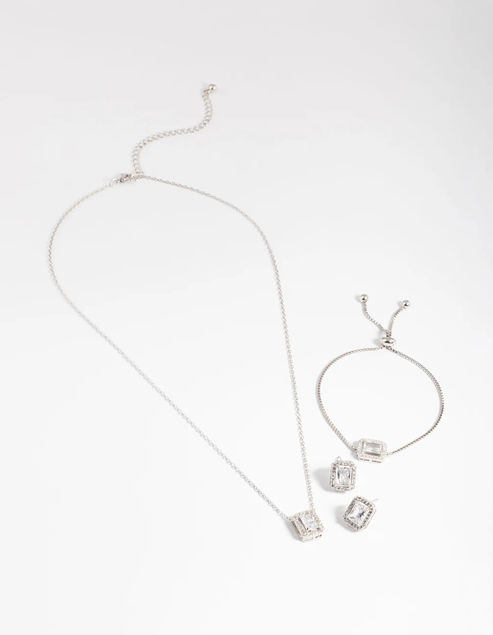 Silver Diamond Simulant Square Halo Jewellery Set - Image 3