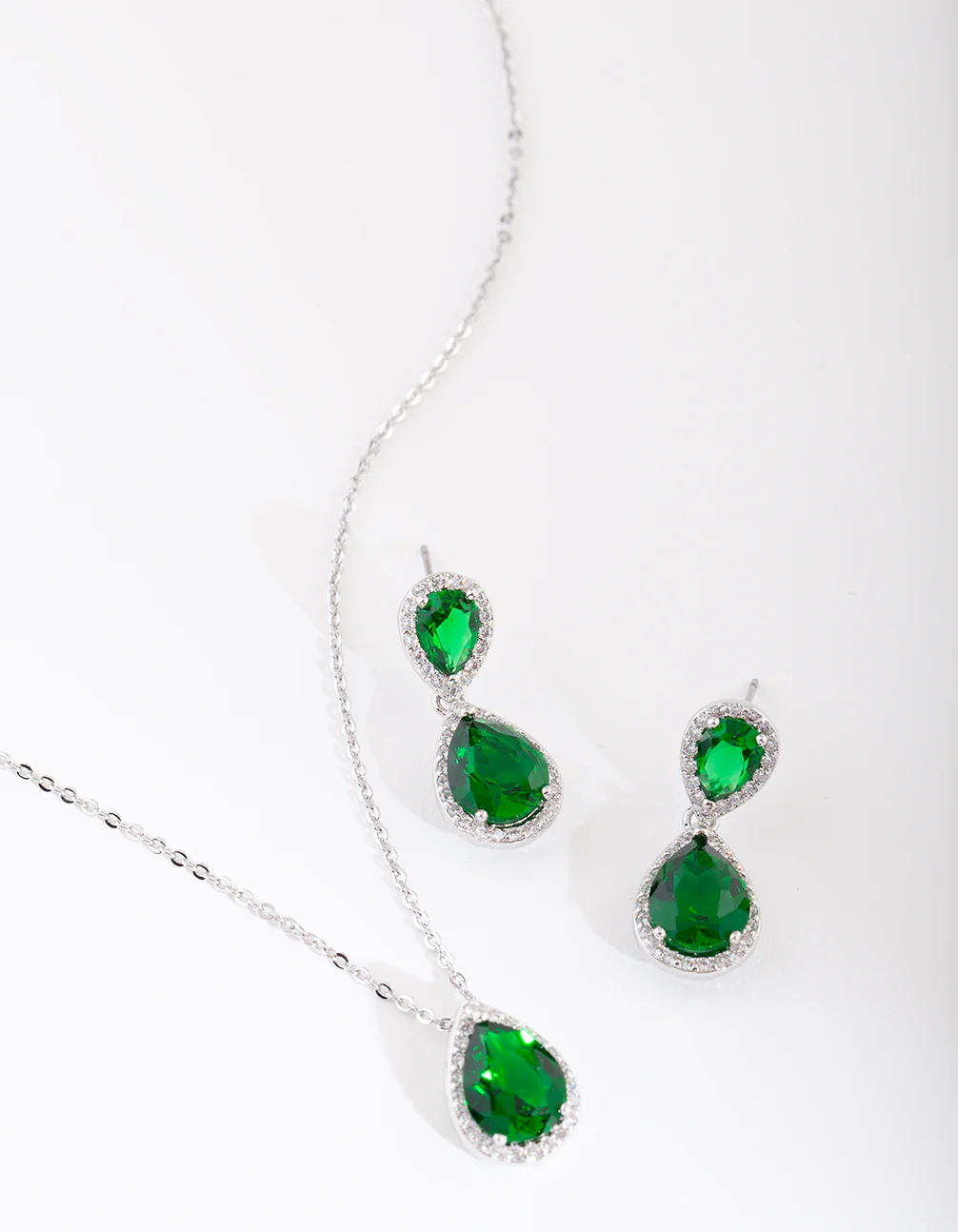 Green Diamond Simulant Teardrop Jewellery Set - Image 3