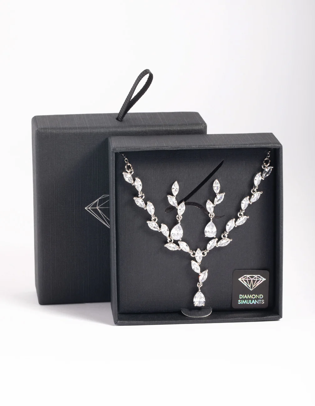 Silver Diamond Simulant Vine Necklace & Earrings Set - Image 2