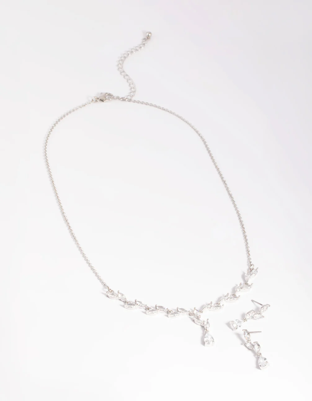 Silver Diamond Simulant Vine Necklace & Earrings Set - Image 3