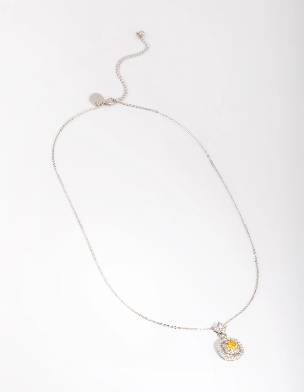 Silver Yellow Diamond Simulant Square Pendant Necklace - Image 2