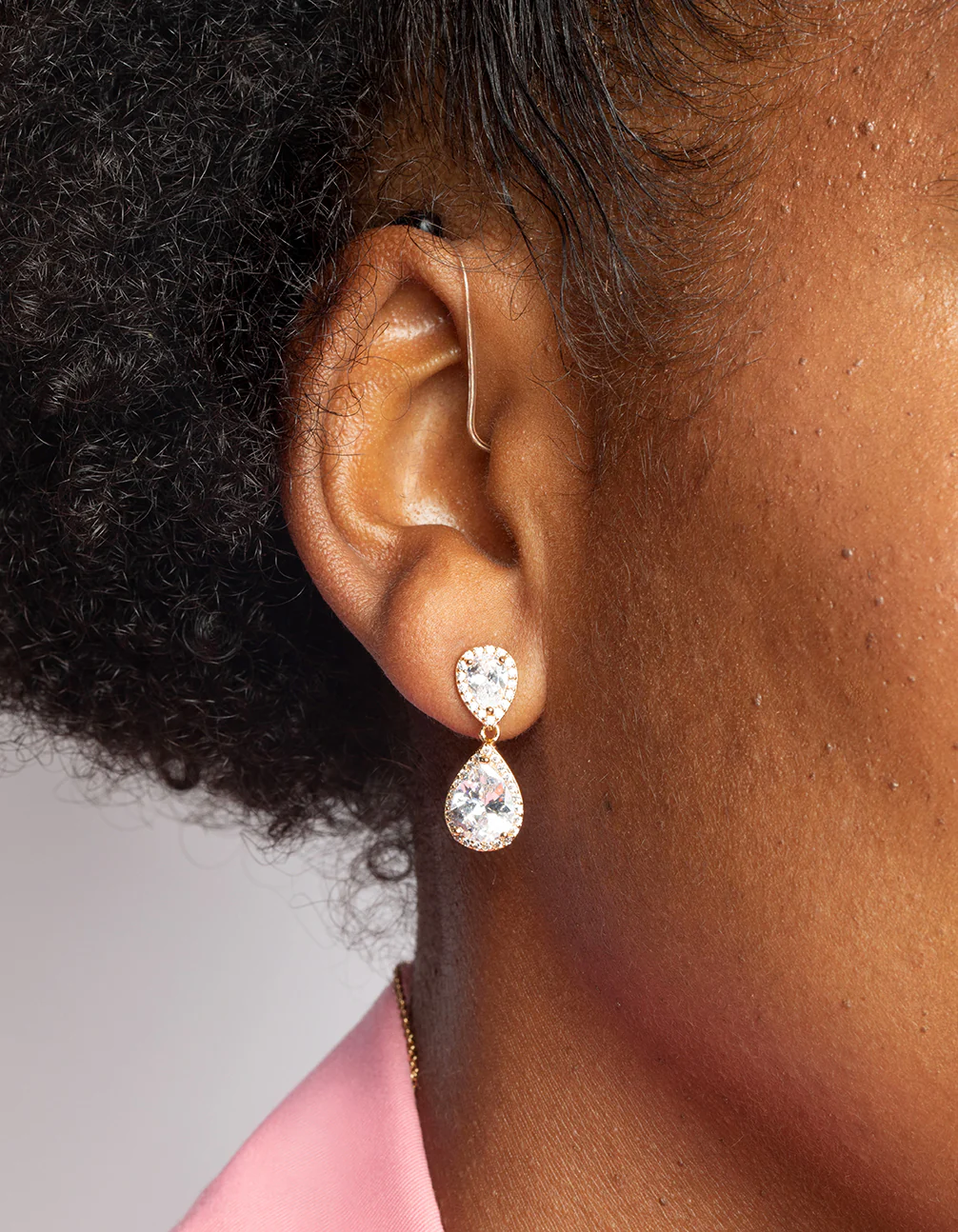 Gold Diamond Simulant Necklace & Earrings Set - Image 2