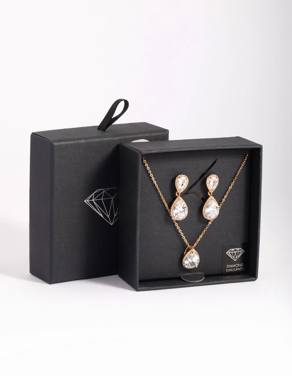 Gold Diamond Simulant Necklace & Earrings Set - Image 3