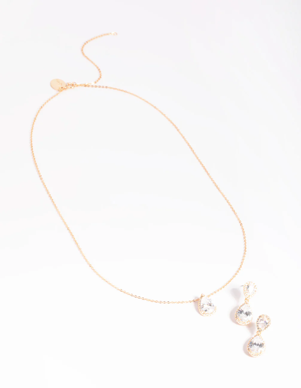 Gold Diamond Simulant Necklace & Earrings Set - Image 4