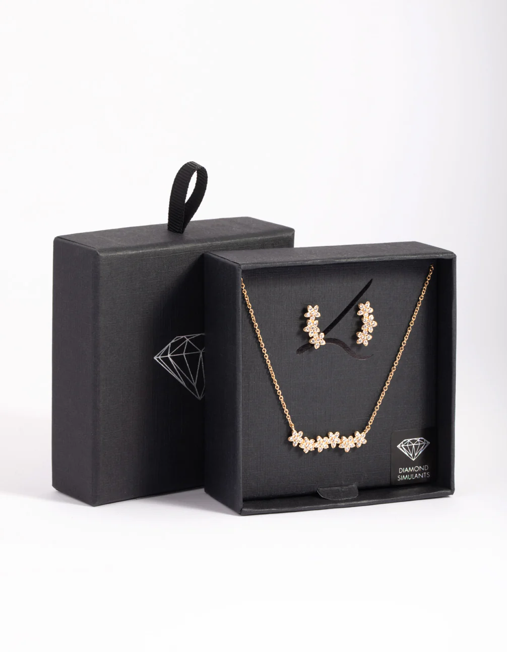 Gold Diamond Simulant Flower Necklace & Earrings Set - Image 3