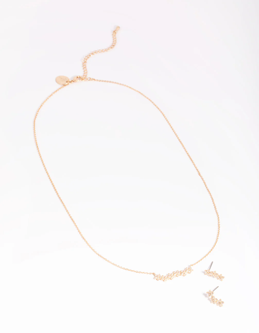 Gold Diamond Simulant Flower Necklace & Earrings Set - Image 4