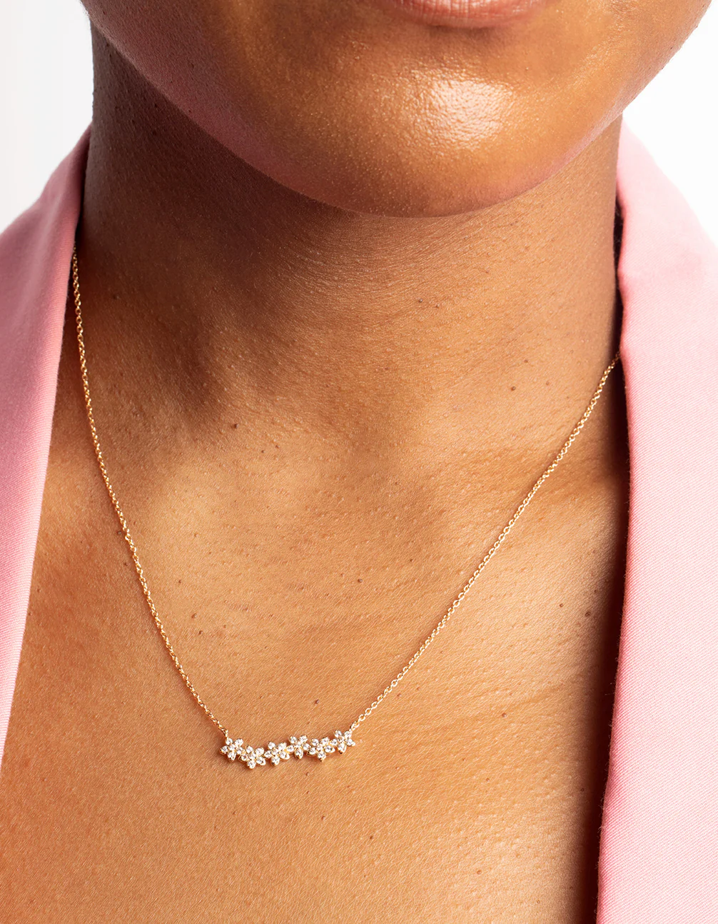 Gold Diamond Simulant Flower Necklace & Earrings Set - Image 5