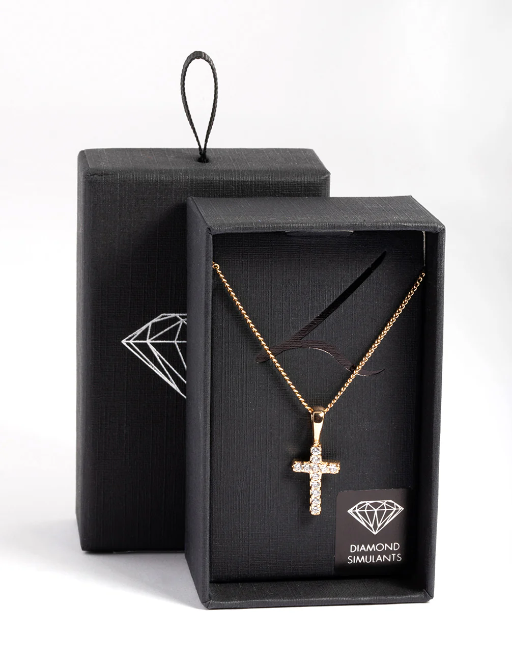 Diamond Simulants Gold Tiny Cross Necklace - Image 2