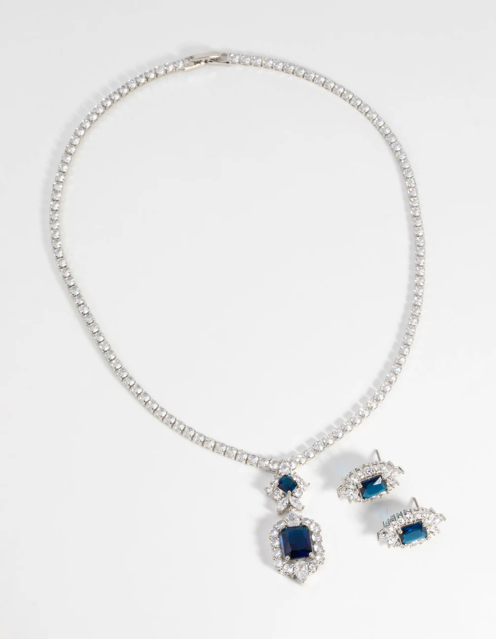 Sapphire Diamond Simulant Vintage Necklace & Earrings Set - Image 2